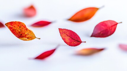 Colorful Autumn Leaves Floating Gracefully on a Light Background