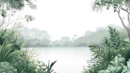 Tranquil Nature Scene with Lush Green Foliage by Still Water