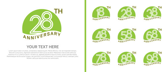 logo anniversary set. green color with half circle on white background for special event
