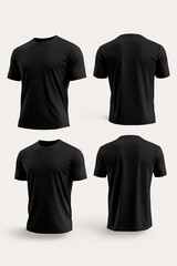 Black t-shirt mockup. Front and back views of blank male apparel. Customizable template for clothing designs and online shop displays.