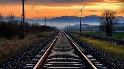 Obraz premium railway in the sunset