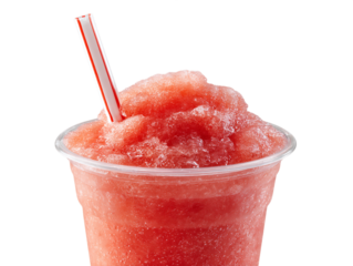 Red Frozen Beverage in Clear Cup with Straw, PNG