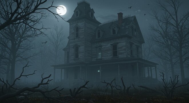 Spooky House Under Moonlight