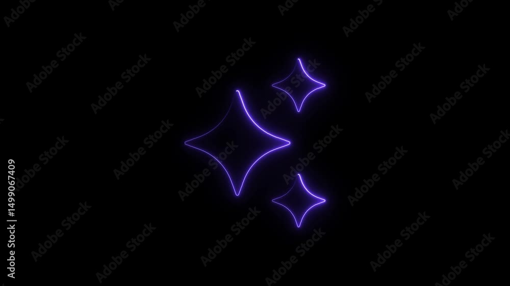 Poster glowing neon star shapes animation on black background for design elements and background