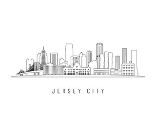 Fototapeta premium Detailed Jersey City skyline vector illustration. Jersey City buildings in line art style, perfect for modern designs.