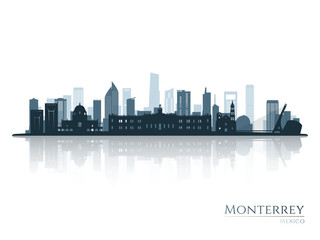 Monterrey skyline silhouette with reflection. Landscape Monterrey, Mexico. Vector illustration.