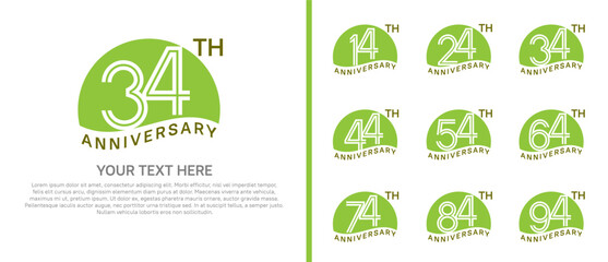 logo anniversary set. green color with half circle on white background for special event