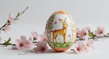 Fototapeta premium Easter Egg with Hare and Cherry Blossom
