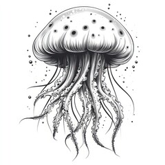 Detailed black and white jellyfish graphic
