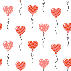 Colorful heart-shaped balloons in a playful pattern for festive occasions and celebrations