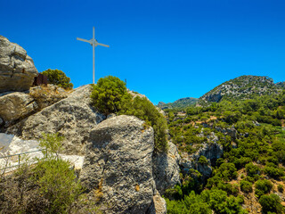 Holy cross of Timios Stavros Chapel at the top of Kastelos Hill (Kalamafka, Crete, Greece)
