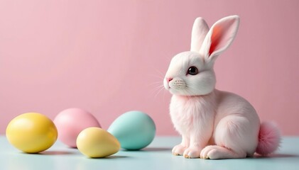 Adorable Easter bunny decoration, perfect for spring celebrations Pastel colors, fluffy tail , blue, Easter bunny, decoration idea