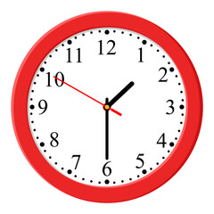 Red Clock icon design on a light background, flat style. Time icon. 01:30 o'clock. Circle badge, symbol, clock sign for website design. 