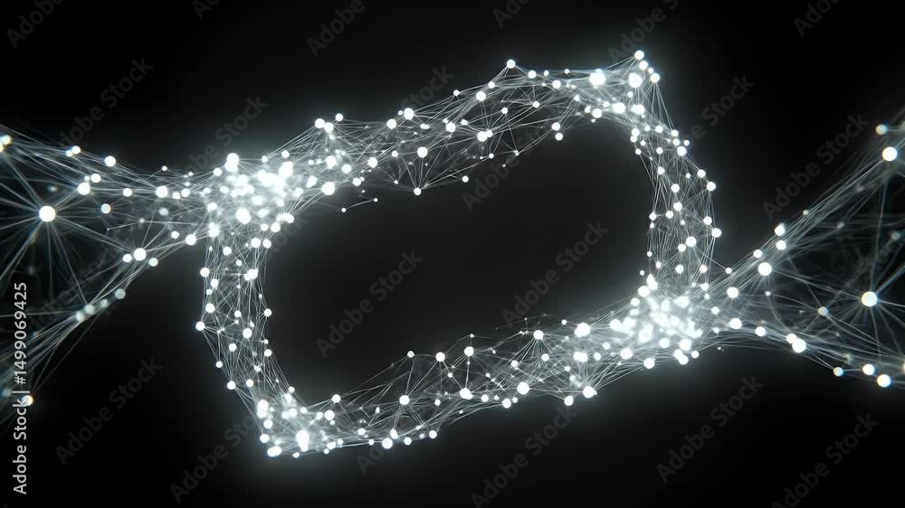 Poster abstract glowing network frame on black background with connected data points creates a futuristic t