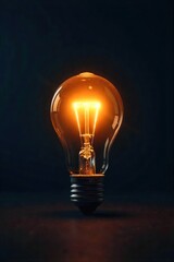 A single light bulb glows brightly against a dark background, symbolizing inspiration and a brilliant idea  The image is minimalist and conveys a sense of hope and innovation ,  illumination,  idea