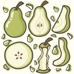 cute hand drawn pear vector doodle set 