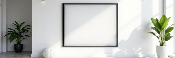 Sleek black frame on white wall, modern interior , decor, modern, stylish