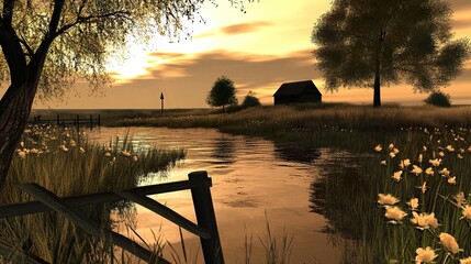 sunset over the river