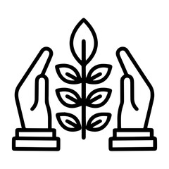 Obraz premium Hands protecting plant (outline style). Two hands gently cradle and protect a growing plant, symbolizing care, conservation, or nurturing nature. Represents environmental protection, the preservation