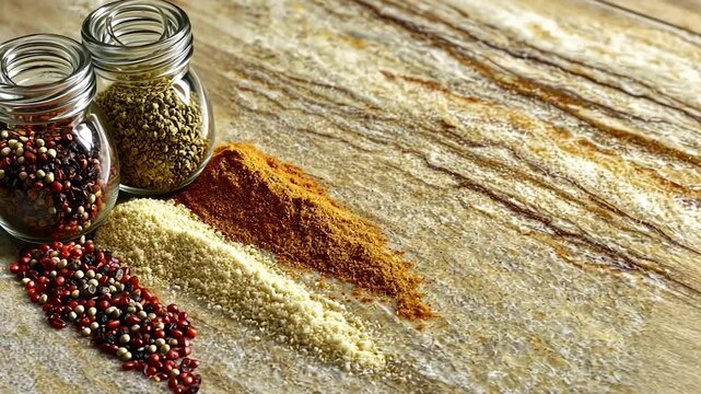 Assorted spices in glass jars