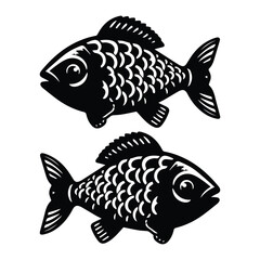 Two black and white silhouette fish illustrations vector art in adobe illustrator