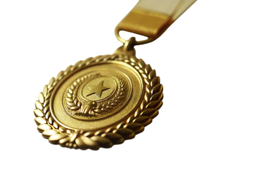 A real free space gold medal isolated on white background PNG