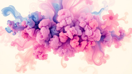 Abstract pink purple and blue ink swirls in water