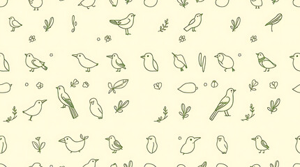 Fototapeta premium Bird and Leaf Outline Pattern