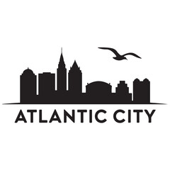 Obraz premium Atlantic city skyline silhouette. Black Arlington city design Vector black silhouette. with white background