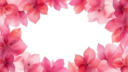 Watercolor floral border frame design with delicate pink and red flower petals
