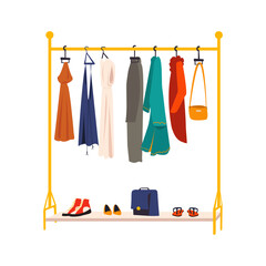 Vector Illustration of a clothes hanger with clothes isolated on a white background