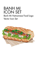 Bang mi vietnamese Food logo vector Icon set