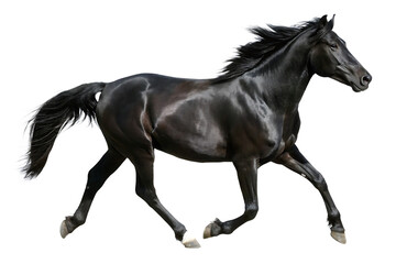 Black running horse  isolated on white background PNG