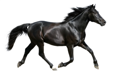 Black running horse  isolated on white background PNG