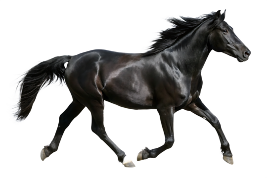 Black running horse  isolated on white background PNG