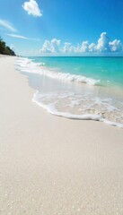 Fototapeta premium Fine white sand of Miami Beach, glistening under the bright sun Perfect texture and color for travel and tourism projects Ideal for backgrounds or textures , texture, powder sand, getaway