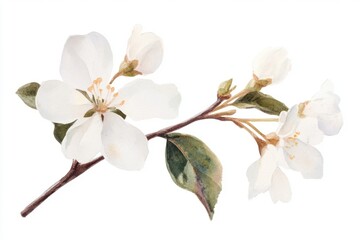 Obraz premium Watercolor white flower branch blossoms illustration botanical.
