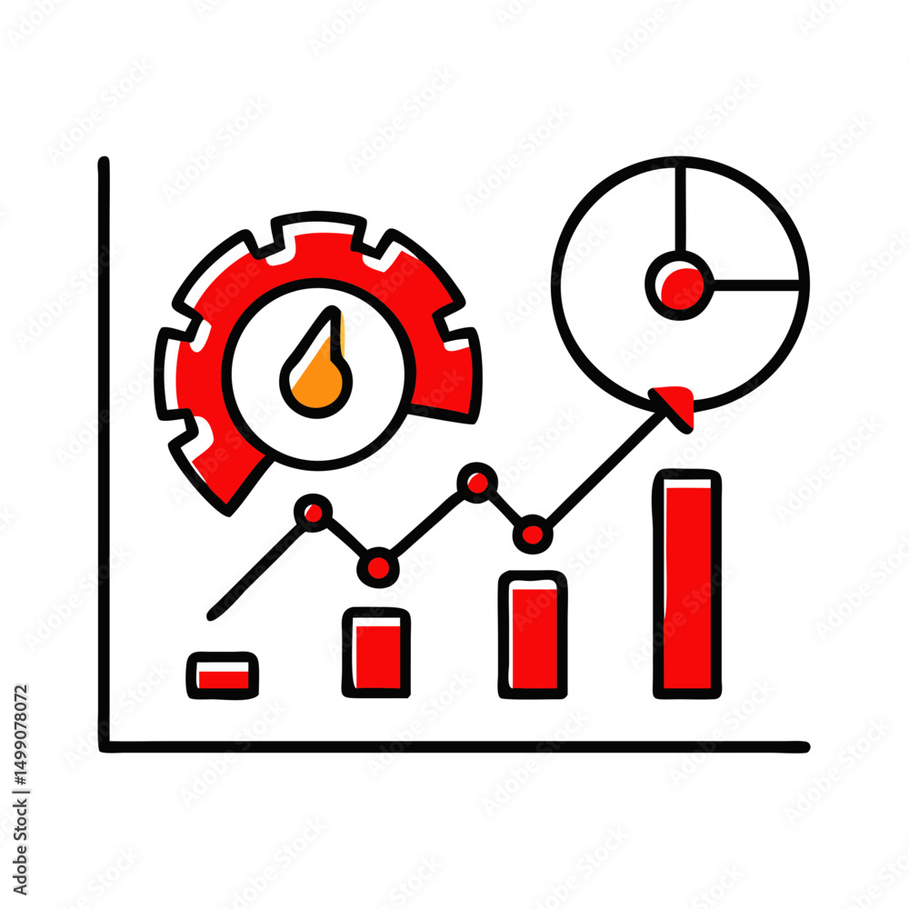 Poster performance metrics chart with gauge and graph in red and black