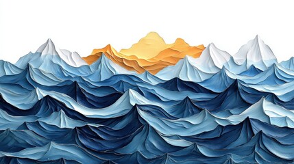 Obraz premium Vibrant Abstract Ocean Waves with Mountains and Sunlight in Soft Color Palette