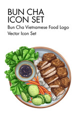 Bun cha vietnamese Food logo vector Icon set