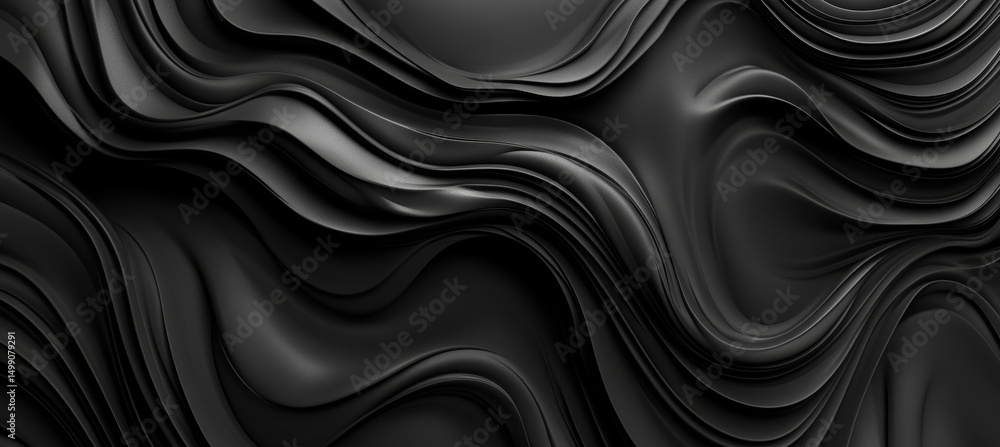 Poster silky smooth abstract background of black fluid waves. dynamic motion and flowing elegance.