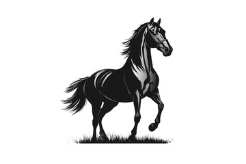 Obraz premium Black horse rearing up on hind legs with flowing mane in grassy area, isolated on a transparent background