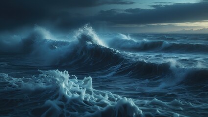 Large Ocean Waves Breaking on a Cloudy Day