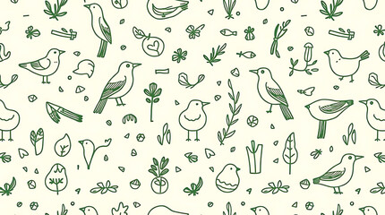 Fototapeta premium Bird and Plant Pattern