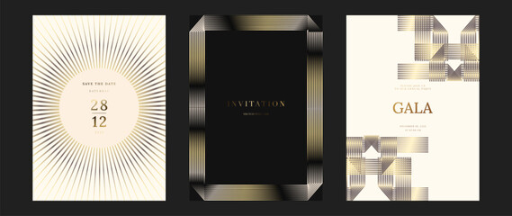 Luxury wedding invitation card background vector. Golden elegant gold wavy lines on brown and white background. Premium design illustration for wedding, vip cover template, banner, poster.