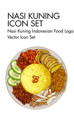 Nasi kuning indonesian Food logo vector Icon set