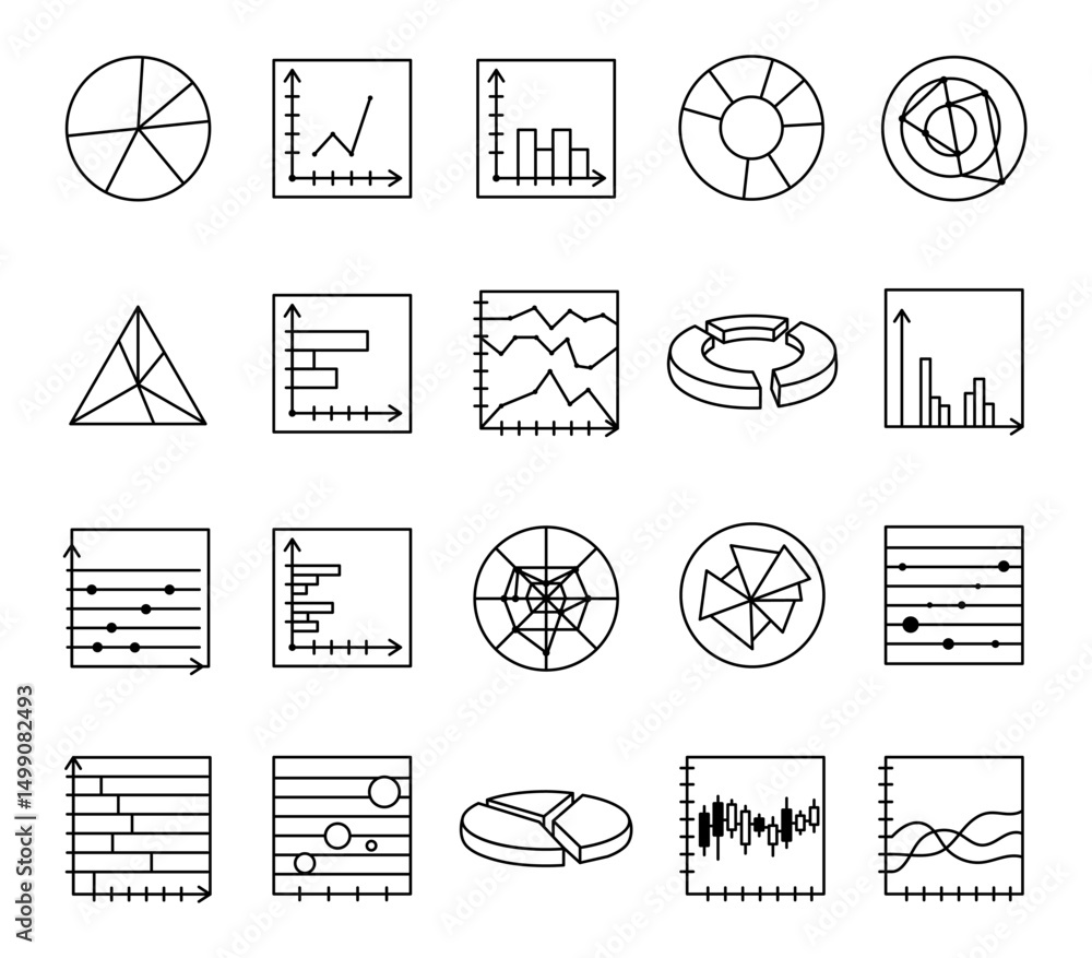 Poster data visualization chart set with graphs line diagrams bar plots radar webs network analytics pyrami