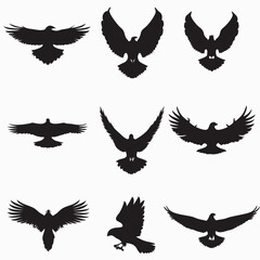  Flying Bird Silhouette Vector Set