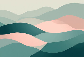 Abstract waves flow across the image in muted pastel colors, creating a serene and minimalist landscape - Generative AI