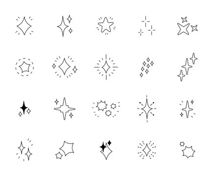 Decorative sparkling star set with different shapes for use in glowing and magical dreamy themed design projects for your creative illustrations